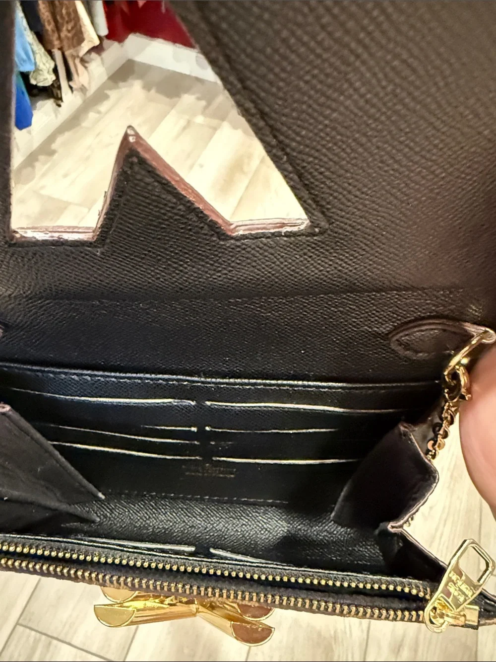 Louis Vuitton Brown Monogram Wallet purse with Gold LV Twist